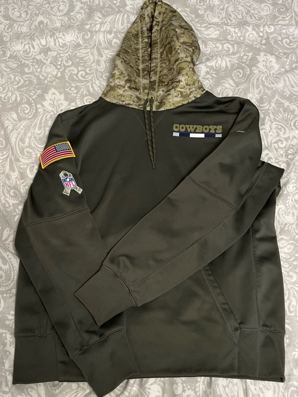 NFL Nike Olive Green Camo Hooded Pullover - Cowboys